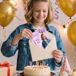 Tarjeta de felicitación personalizada con foto y globos de «Feliz cumpleaños», con nombre y edad, y sobre. Regalo de cumpleaños para familiares y amigos 3