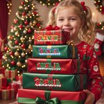 Personalised Multicolour Christmas Santa Hat Gingerbread Man Letter Sticker Name Gift Tag Christmas Gift for Family Friend