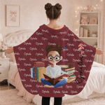 Personalised Birth Flower Reading Cartoon Character Soft Hooded Blanket with Name Birthday Gift for Book Lovers