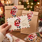 Personalized 3D-Effect Artwork Cartoon Santa Character Photo Stickers with Name Christmas Gift for Family Kids
