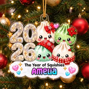 Personalised Christmas Theme Dumpling Acrylic Hanging Ornament with Name Tree Decoration Christmas Gift for Family Kids Friends