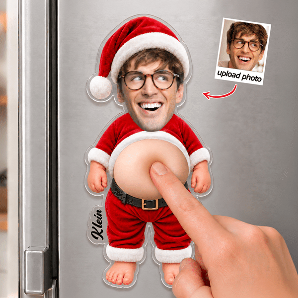 Personalized Funny Christmas Character Photo Soft Belly Acrylic Fridge Magnet with Name Christmas Housewarming Gift for Family Friends