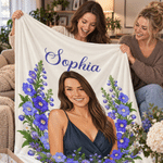 Couverture douillette personnalisée avec photo, motif « fleur de naissance » et nom, disponible en plusieurs tailles – Décoration d'intérieur, cadeau d'anniversaire ou de mariage pour fille, femme ou maman