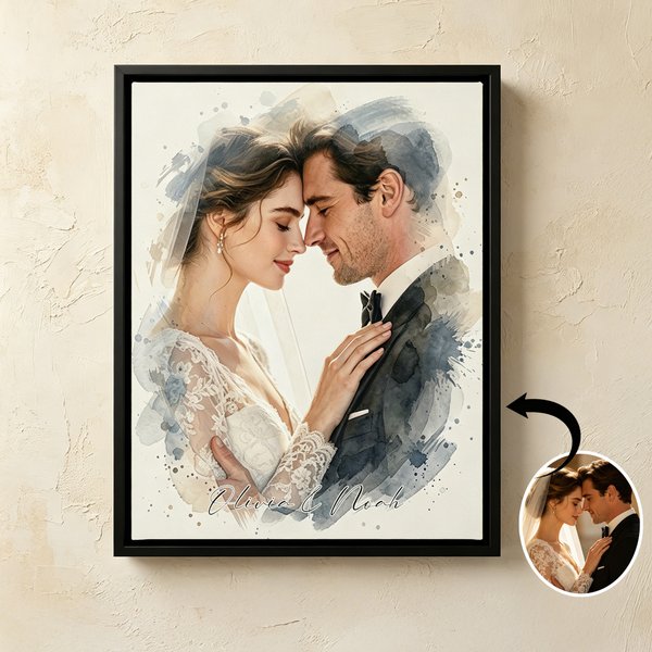 Personalized Watercolor Wedding Photo Canvas Prints with Text Bedroom Decor Ship from USA Wedding Anniversary Gift for Couples Newlyweds