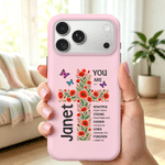 Personalised Birth Flower Cross Phone Case with Name for iPhone Samsung Anniversary Birthday Gift for Friend Family Christian