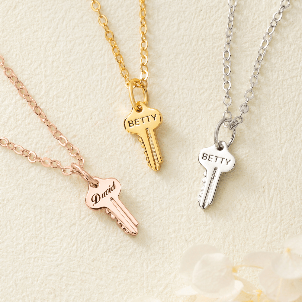 Personalized Dainty Key Sterling Silver Necklace with Engraved Name Christmas Birthday Anniversary Gift for Women Girlfriends Wives 2