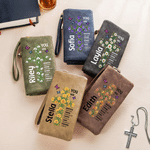 Personalized Cross Birth Flower Christian Bible Verse PU Leather Wristlet Wallet with Name Birthday Anniversary Gift for Women Girlfriends Moms