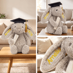 Juguete de peluche en forma de conejo con nombre bordado, con un bonito diseño de birrete de graduación, ideal como regalo para la fiesta de graduación de los recién graduados 5