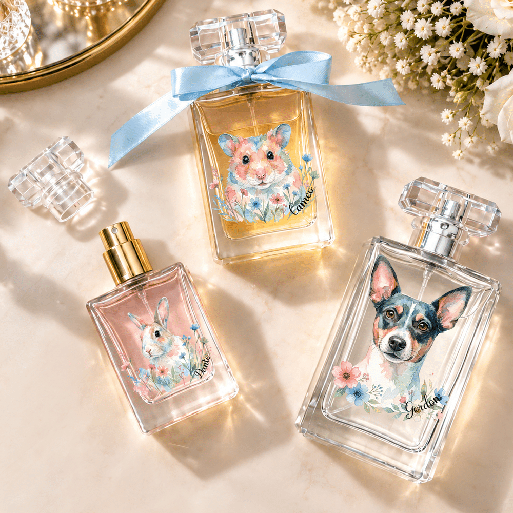 Personalized Watercolor Floral Pet Photo Durable 1-3 oz Glass Perfume Bottle with Name Travel Atomizer Birthday Gift for Pet Owners Lovers 4