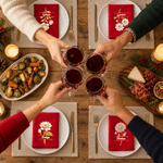 Gepersonaliseerd servet met 3D-effect, geboortebloem, rood, kerstthema, met naam, tafeldecoratie, kerstcadeau voor familie en vrienden 5
