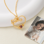 Personalised Heart Shaped Cat Sterling Silver Necklace with Birthstone Dainty Jewellery Daily Wear Cat Memorial Gift for Cat Owners Lovers