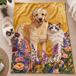 Personalisierte Haustier-Porträt Kuscheldecke | mit Namen und Blumen | Weiche Ölgemälde Wohndecke | Geburtstag Geschenk für Tierbesitzer