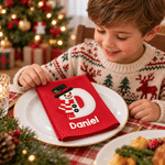 Personalised Christmas Tree Snowman Initial 100% Cotton Red Christmas Napkin with Name Table Decor Christmas Gift for Family Friends