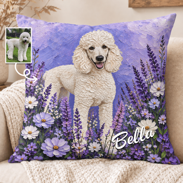 Personalised Oil Painting Style Pet Portrait Floral Soft Cushion Cover with Name Home Decor Birthday Gift for Pet Owners Lovers