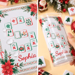Personalized Christmas Floral Holly Mahjong Themed Tri-Fold Card Cover Sticker Set with Name Christmas Holiday Gift for Mahjong Lovers