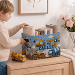 Personalised 3D-Effect Artwork Construction Lorries Patterns Large Capacity Storage Basket with Name and Handle Room Decor Birthday Gift for Kids