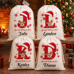 Personalised Christmas Reindeer Initial Large Capacity Canvas Drawstring Gift Bag with Name Christmas Gift for Boys Girls