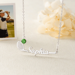 Personalised Dainty Golf Club Birthstone Sterling Silver Necklace with Name Birthday Anniversary Gift for Women Golf Lovers