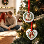 Décoration de Noël personnalisée : couronne de Noël, photo, cœur, boule ronde en céramique avec inscription, décoration d'arbre de Noël, cadeau de Noël pour la famille et les amoureux des animaux