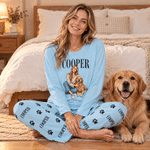 Personligt pyjamas-set med långa ärmar i amerikansk serieteckningsstil med porträtt av husdjuret och namn – vardagskläder, födelsedags- och julklapp för husdjursälskare
