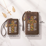 Personalized Cross Birth Flower Christian Bible Verse PU Leather Wristlet Wallet with Name Birthday Anniversary Gift for Women Girlfriends Moms
