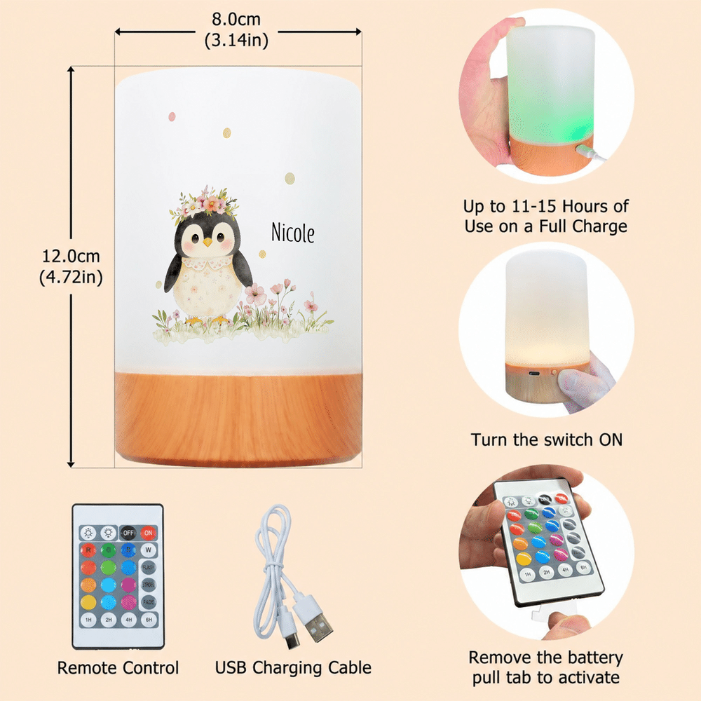 Personalized Adorable Watercolor Forest Animal Dimmable Touch Night Light with Name and Remote Control Baby Shower Birthday Gift for Newborns Toddlers 9