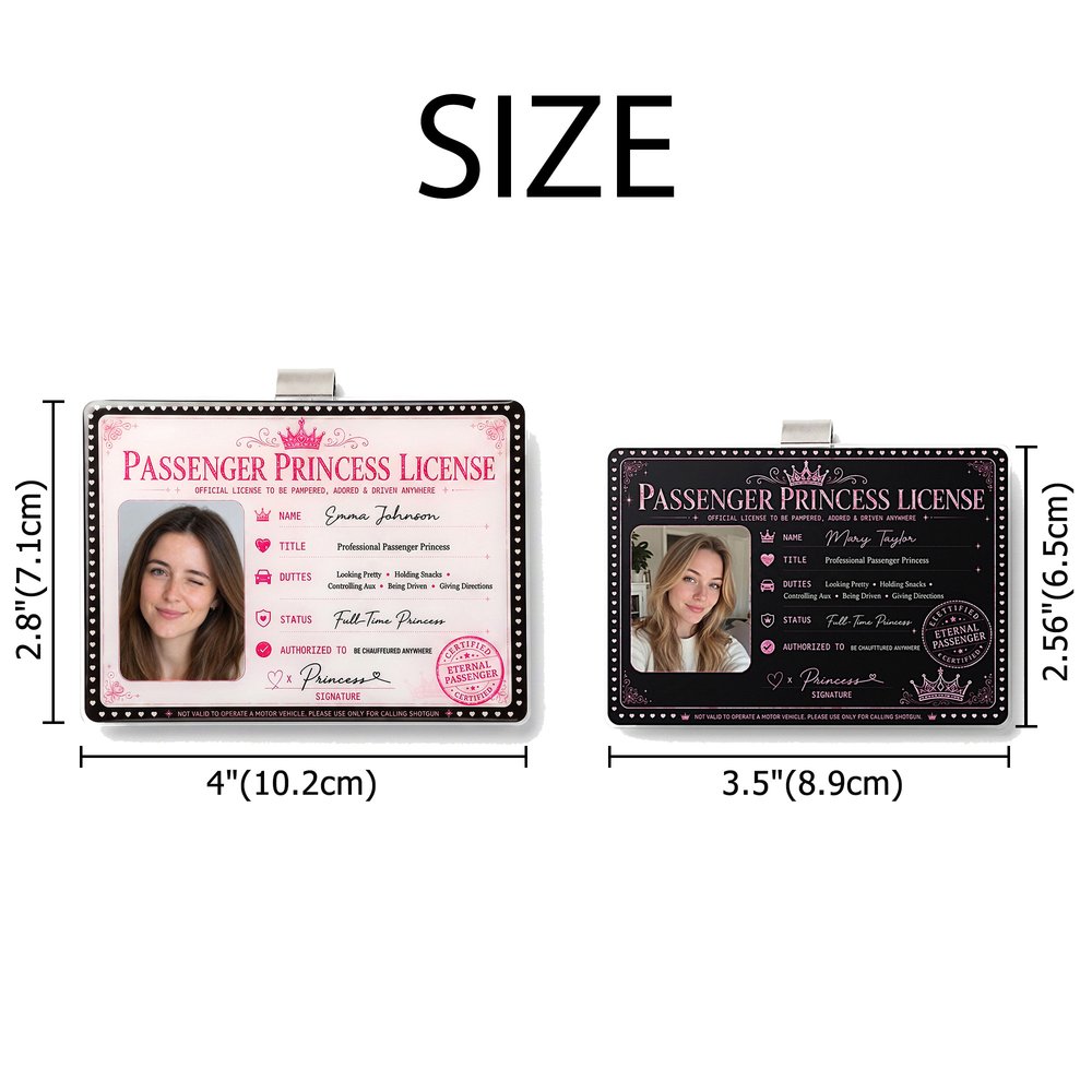 Personlig, söt prinsessklämma till solskyddet i bilen med foto och namn – bildekoration till bilen, present till födelsedag, alla hjärtans dag eller årsdag till flickvän eller fru 7