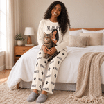 Personligt pyjamas-set med långa ärmar i amerikansk serieteckningsstil med porträtt av husdjuret och namn – vardagskläder, födelsedags- och julklapp för husdjursälskare