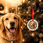 Décoration de Noël personnalisée : couronne de Noël, photo, cœur, boule ronde en céramique avec inscription, décoration d'arbre de Noël, cadeau de Noël pour la famille et les amoureux des animaux