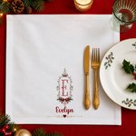 Personalised Retro Frame Bow Initial 100% Cotton Christmas Napkin with Name Table Decoration Holiday Christmas Gift for Family Kids