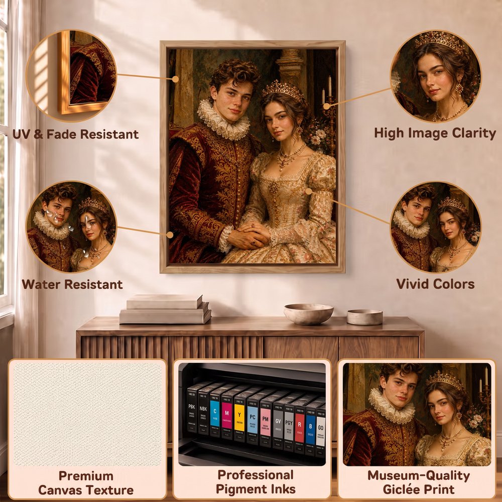 Personalized Renaissance Oil Painting Style Photo Canvas Prints Home Decor Ship from USA Wedding Anniversary Gift for Couple 9