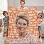 Personlig fototeppe i oljemaleri-stil med navn og kallenavn – interiør, bursdags- og julegave til bestemor, bestefar og familien 3