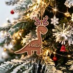 Décoration de Noël en bois en forme de dinosaure personnalisée avec le prénom et des bois pailletés – Cadeau de Noël pour les petits garçons