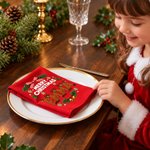 Personalized Christmas Theme Red 100% Cotton Napkin with Name Table Decor Christmas Gift for Family Friends