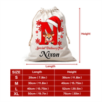 Personalised Christmas Reindeer Initial Large Capacity Canvas Drawstring Gift Bag with Name Christmas Gift for Boys Girls