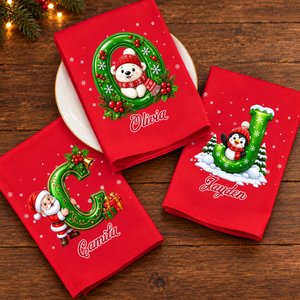 Personalised Reindeer Nutcracker Santa Initial 100% Cotton Napkins with Name Festive Table Decor Christmas Gift for Family Friend