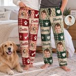 Pantalon de pyjama doux personnalisé à motif de cœurs multicolores en damier, avec nom, pour la maison. Cadeau d'anniversaire ou de Noël pour les amoureux des animaux de compagnie