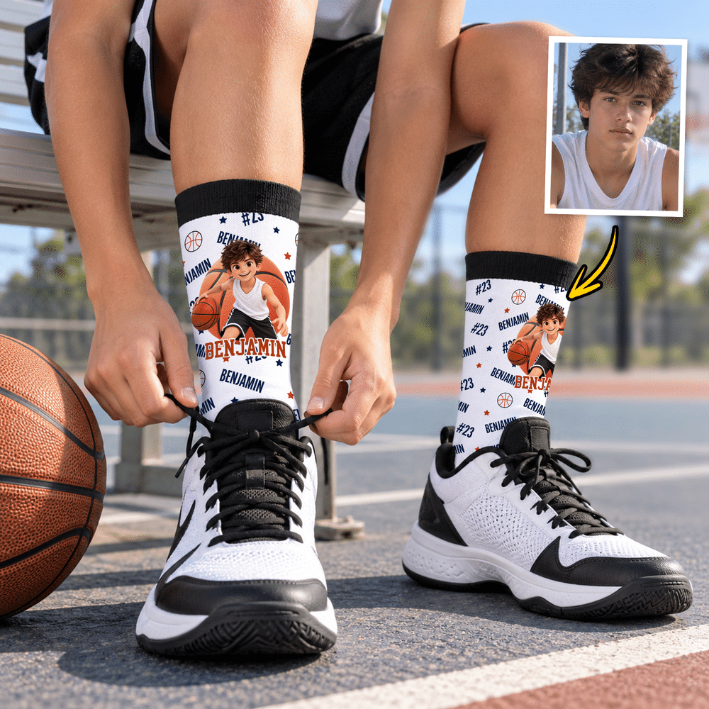 Calcetines cálidos y cómodos con diseño personalizado en 3D de personajes de dibujos animados deportivos, con nombre y número; ideales para el entrenamiento diario o como regalo de cumpleaños para los amantes del deporte 3