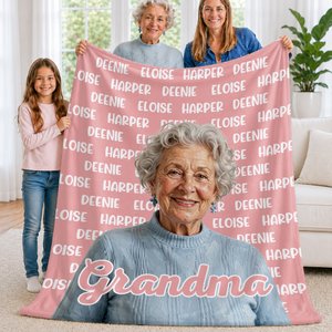 Personalized Oil Painting Style Photo Soft Throw Blanket with Name and Nickname Home Decor Birthday Christmas Gift for Grandma Grandpa Family