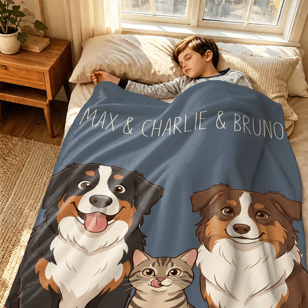 Personalized Multicolor Cartoon Pet Photo Soft Throw Blanket with Name Home Decor Birthday Housewarming Gift for Pet Owners Lovers 4