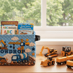 Personalised 3D-Effect Artwork Construction Lorries Patterns Large Capacity Storage Basket with Name and Handle Room Decor Birthday Gift for Kids