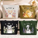 Personalised Watercolor Style Pet Photo Birth Flower Large Capacity Corduroy Tote Bag with Name Travel Essential Birthday Gift for Family Pet Lover