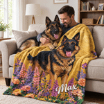 Personalisierte Haustier-Porträt Kuscheldecke | mit Namen und Blumen | Weiche Ölgemälde Wohndecke | Geburtstag Geschenk für Tierbesitzer