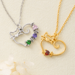Personalised Heart Shaped Cat Sterling Silver Necklace with Birthstone Dainty Jewellery Daily Wear Cat Memorial Gift for Cat Owners Lovers