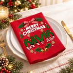 Personalized Christmas Theme Red 100% Cotton Napkin with Name Table Decor Christmas Gift for Family Friends