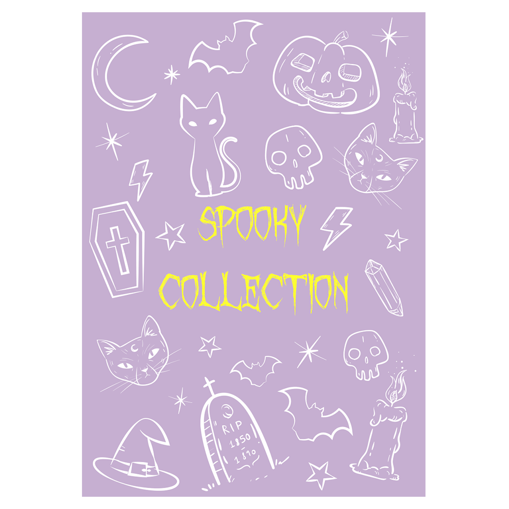 Lavender Black Cat And Spooky Doodles Halloween Ecard
