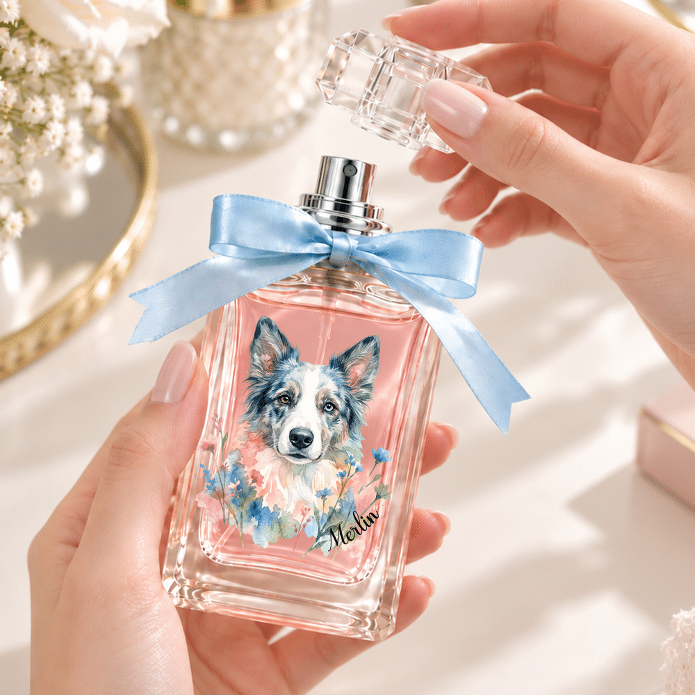 Personalized Watercolor Floral Pet Photo Durable 1-3 oz Glass Perfume Bottle with Name Travel Atomizer Birthday Gift for Pet Owners Lovers 5