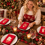 Gepersonaliseerd servet met 3D-effect, geboortebloem, rood, kerstthema, met naam, tafeldecoratie, kerstcadeau voor familie en vrienden 4