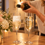 Personalized Vintage Year Champagne Glass with Name Age and Coaster Birthday Anniversary Christmas Gift for Woman Sister Mom Grandma 3