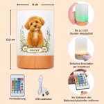 Personalisiertes Haustier-Foto Nachtlicht mit Blumen & Namen | Kabellos & Dimmbar | Schlafzimmer Deko | Geburtstagsgeschenk für Herrchen & Frauchen